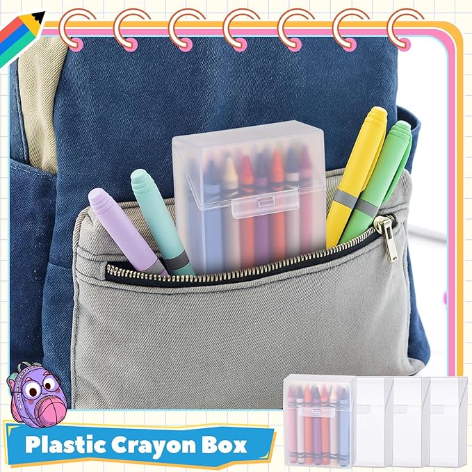 Clabby 12 Pcs Plastic Clear Crayon Box Bulk Holds 24 Crayon With Hinged Lid and Snap Closure for Pens School Office Supply Organization (Clear)