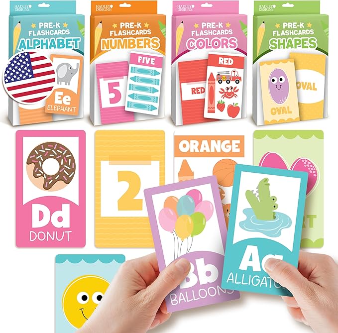 Hadley Designs Alphabet Flash Cards for Toddlers 1-3 - Preschool Learning Activities, Number Color Shapes & ABC Flash Cards for Toddlers 1-3, Daycare Essentials, Homeschool Supplies, Kids Easter Gifts