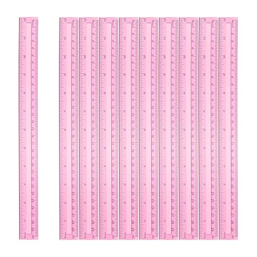 HARFINGTON 20pcs Plastic Rulers 12" (30cm) Clear Straight Ruler Measuring Tool Inches and Centimeters for Home Office Classrooms Drafting, Clear Pink