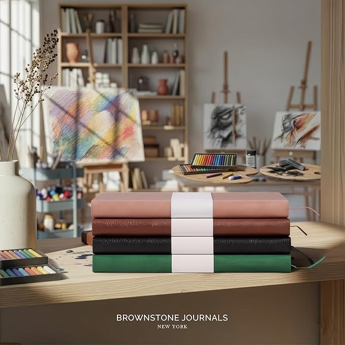 BROWNSTONE JOURNALS A5 Sketch Book Hardcover - 80 Sheets 100 GSM Paper 5"x8", Lay Flat, Vegan Leather Cover, Elastic Band, Back Pocket, Art Drawing Book (Symphony Blue)