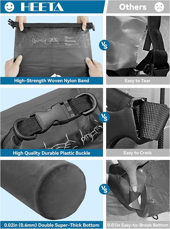 HEETA Dry Bag Waterproof Backpack with Phone Case 5L/10L/20L/30L/40L | Roll Top Lightweight Dry Storage Bag for Women Men, Travel Boating Kayaking Paddle Board Camping Beach Essentials Accessories