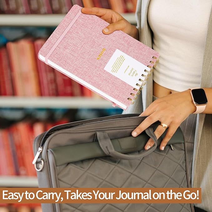 A5 Top Spiral Notebook – Hardcover Journal 160 Pages 100 GSM Thick Paper With Elastic Band & Pen Holder Steno Pads College Ruled Writing Notebooks for Work School Travel Pink