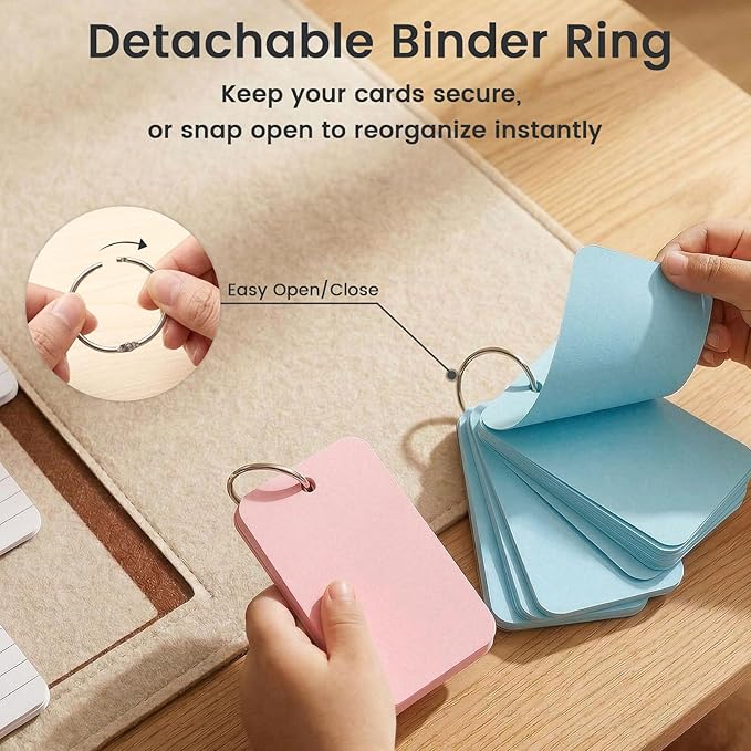 Koogel 400PCS Colored Index Cards, 2.2 x 3.5 Inch, Small Index Cards Bulk with Ring, Easy Flip Portable Notecard Blank On Both Sides Flashcard for Studying School Classroom College Supplies, 8 Colors