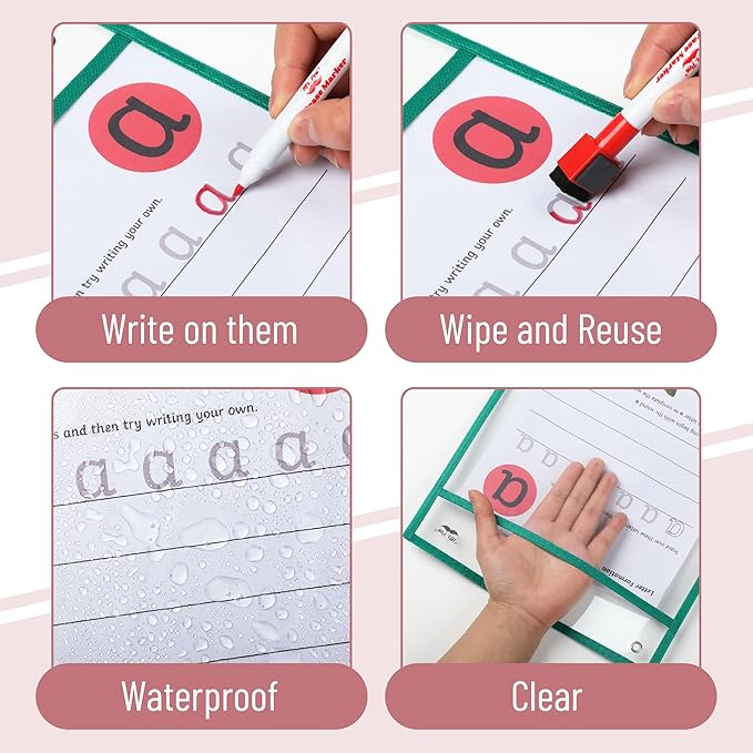 Mr. Pen- Reusable Dry Erase Pocket Sleeves, 10" x 14", 6 Pack, Colorful, Clear Plastic Paper Sleeves, Ticket Holders, Clear Plastic Sheet Protectors, Teacher, School, Classroom Supplies