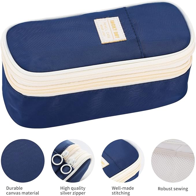 Dugio Large Pencil Case for Girls Teens Kids Pencil Bag with Zipper Blue | Big Pencil Pouch Organizer Aesthetic Pen Pencil Case Back to School Supplies, Large Capacity Design, Durable Metal Zipper