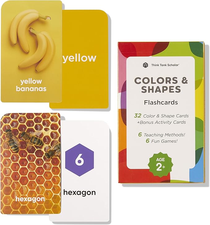 Award-Winning Colors & Shapes Flash Cards for Kids Ages 2-8 – 36 Durable Cards with Real Pictures – Learn Colors, Shapes & Categorization – Preschool, Kindergarten, Homeschool & Classroom