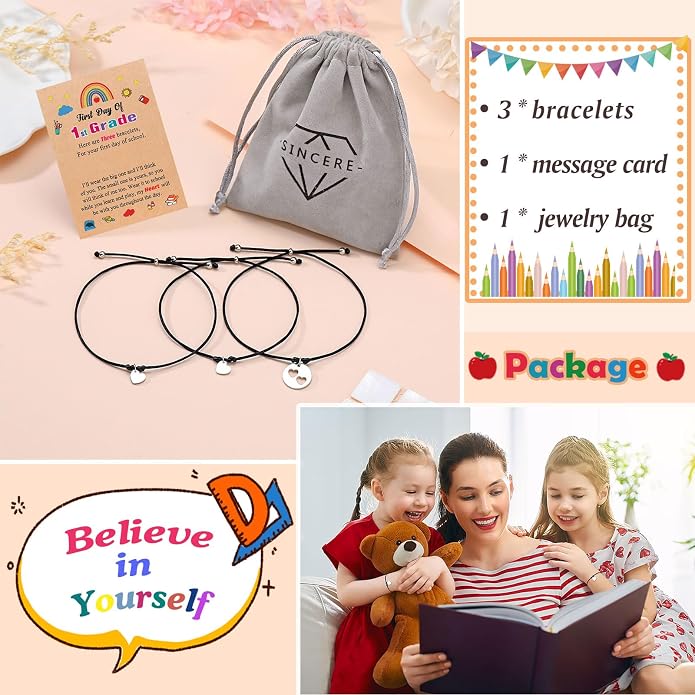 3PCS First Day of Preschool/Kindergarten/1st Grade Gift, Back to School Bracelets Set for 3