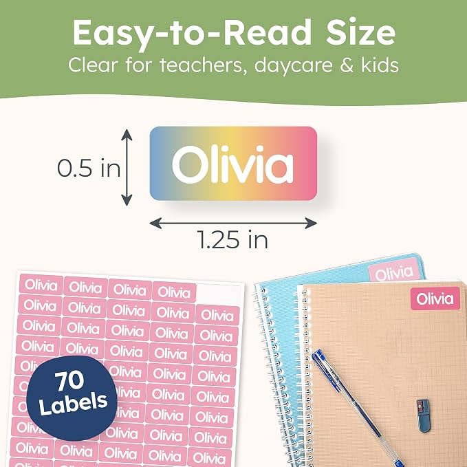 Personalized Universal Name Labels for Kids & Adults - Pink [70pcs] - Waterproof Name Stickers for School, Daycare & Clothes - Item & Supplies Name Stickers - Custom Stick On Labels
