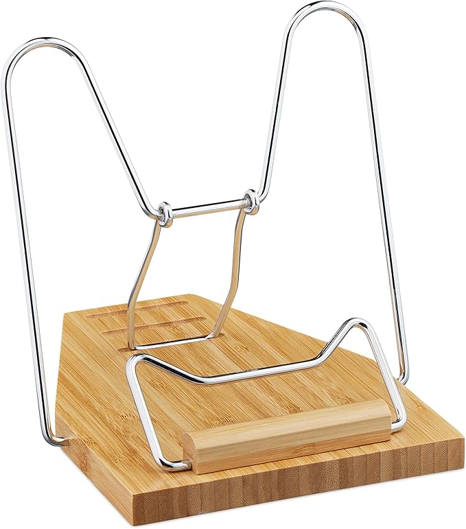 Relaxdays Bamboo Reading Stand, 3 Tilt Angles, Foldable, Book Tray for Notebooks, Books & Tablets, Cookbook Holder, Natural