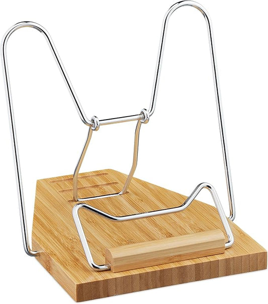 Relaxdays Bamboo Reading Stand, 3 Tilt Angles, Foldable, Book Tray for Notebooks, Books & Tablets, Cookbook Holder, Natural