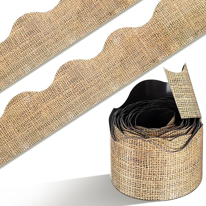 Fuyoooo 49 ft Burlap Magnetic Borders for Classroom Bulletin Board Borders Natural Magnetic Whiteboard Classroom Strips Reusable Rolled Wall Trim for School Teacher Offices Chalkboard