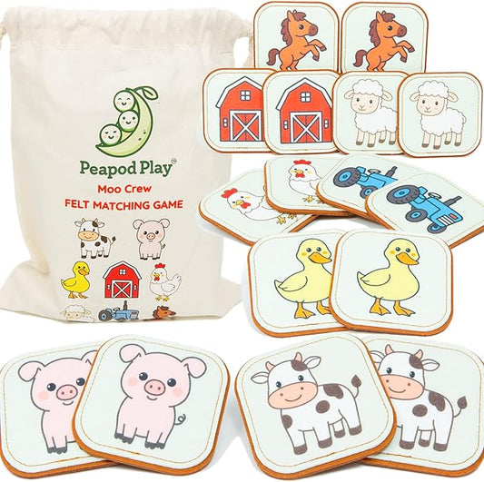 Felt Farm Matching Game for Toddlers – Farm Animal Memory Game & Flash Cards – Soft and Safe for Ages 1+ – Montessori Preschool Learning Activity – Educational Farm Toy for Boys & Girls