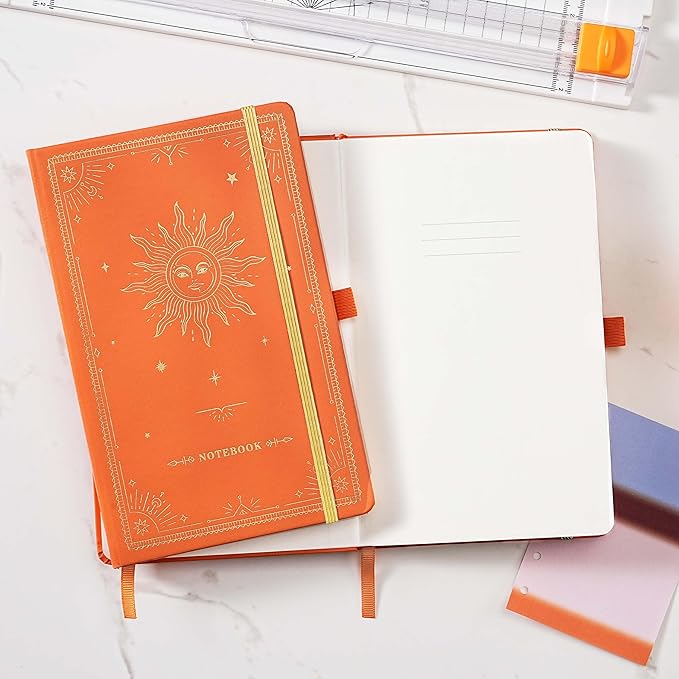 Artfan Ruled Notebook/Journal – Premium Thick Paper Classic Writing Notebook with Pocket + Page Dividers Gifts, Banded, Large, 128 Pages, Hard Cover, Lined (5.3" x 8.26") - Orange