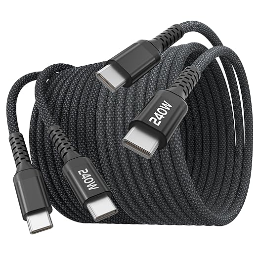 QQLIKE USB C Cable,(6ft, 2-Pack) 240W USB C to C Fast Charging C Charger Cord,Braided Type C Phone Charger Cable for iPhone 17 16 15 Pro Max Compatible with Samsung S24 S23 S21 Note 10 Laptops MacBook