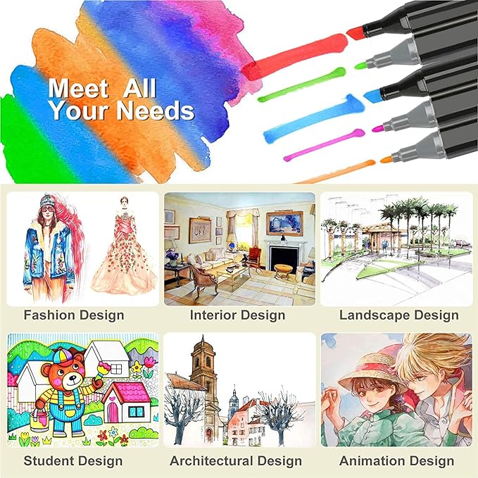 ZECHOMA 80 Colors Alcohol Markers Artist Drawing Art Dual Tip Markers Perfect for Kids Boys Girls Students Adult(80 Black Shell)