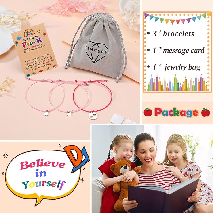 3PCS First Day of Preschool/Kindergarten/1st Grade Gift, Back to School Bracelets Set for 3