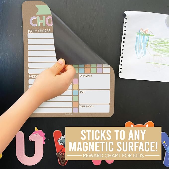 Hadley Designs Magnetic Chore Chart for Kids Multiple Kids – Dry Erase Chores Chart for Adults and Teens, Responsibility Task List for Family, Fridge Task Board Tracker at Home, Kraft Chore Board