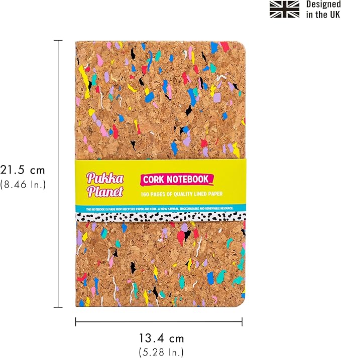 Pukka Pad, Pukka Planet Cork A5 Soft Cover Journal – Casebound Cork Cover Notebook with 160 Pages, 80 Sheets of Recycled FSC Certified 80GSM, 8mm Lined Paper for Home, School & Office, 8.5 x 5.3in