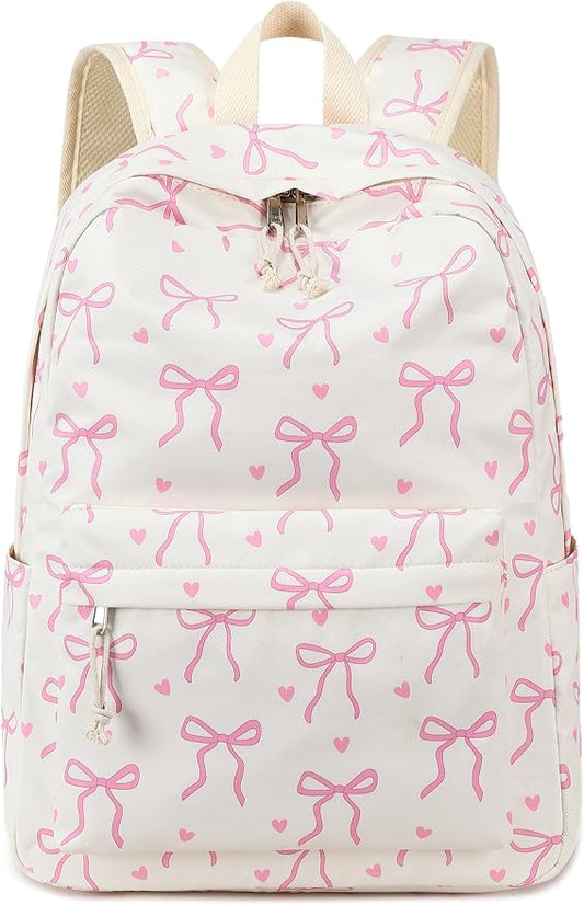 LOIDOU Backpack for Girls School Backpacks Bookbags for Elementary Middle School Women Laptop Backpacks (Bow tie Beige, L-17)
