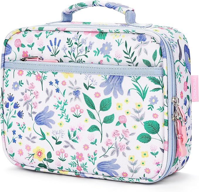 mibasies Kids Lunch Box for Girls Toddler, Insulated and Reusable Lunch Bag for School, Floral Sky Blue