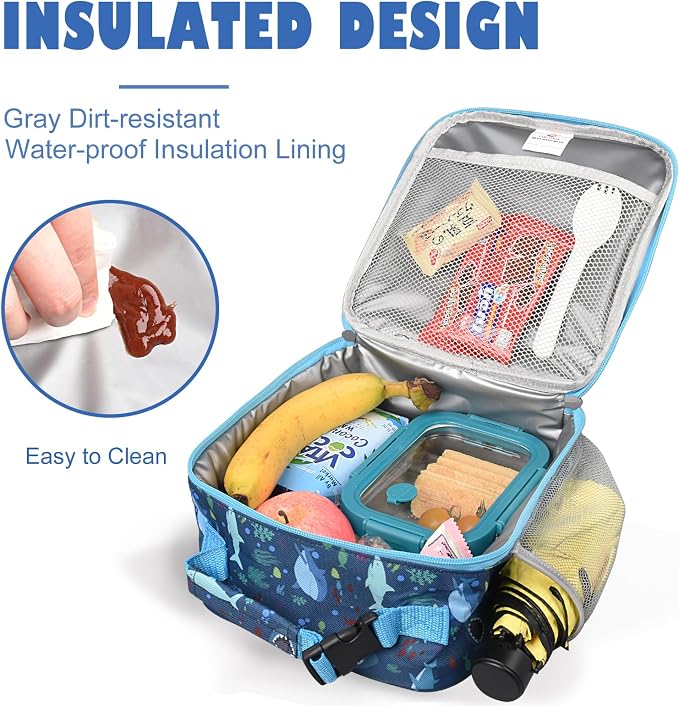 CaCTOUR Lunch Box Kids,Premium Insulated Lunch Bag for Girls Boys,Soft Bag Mini Cooler Back to School Thermal Reusable Lunch Bag for Work School Picnic (Shark)