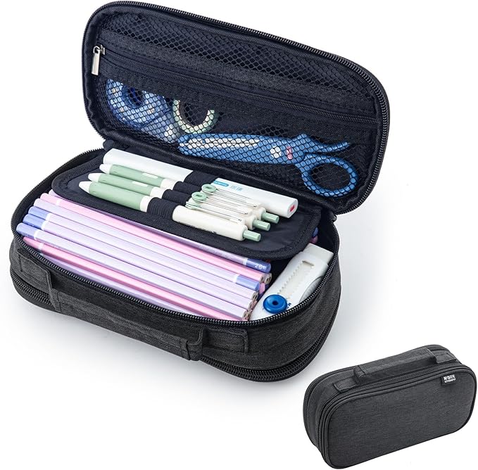M&G Big Capacity Pencil Case, Large Capacity Pencil Pouch Multi-Slot Pencil Case Organizer, Portable Big Pencil Bags with Zipper for Makeup Brush Teen Boys Girls Office (Black)