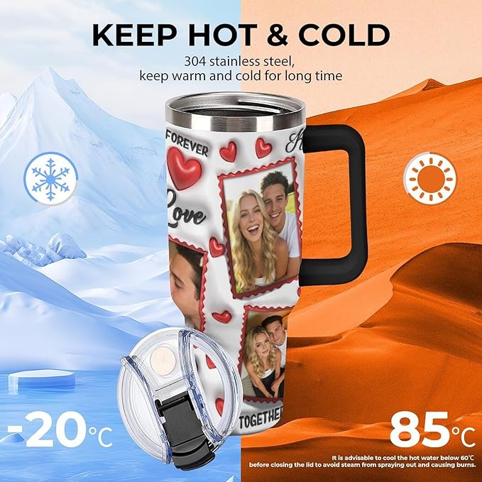 Personalized Tumbler Custom Vacuum Insulated Travel Mug Customizable Coffee Cup with Your Photos and Text Christmas Birthday Gift (40oz Design 7)
