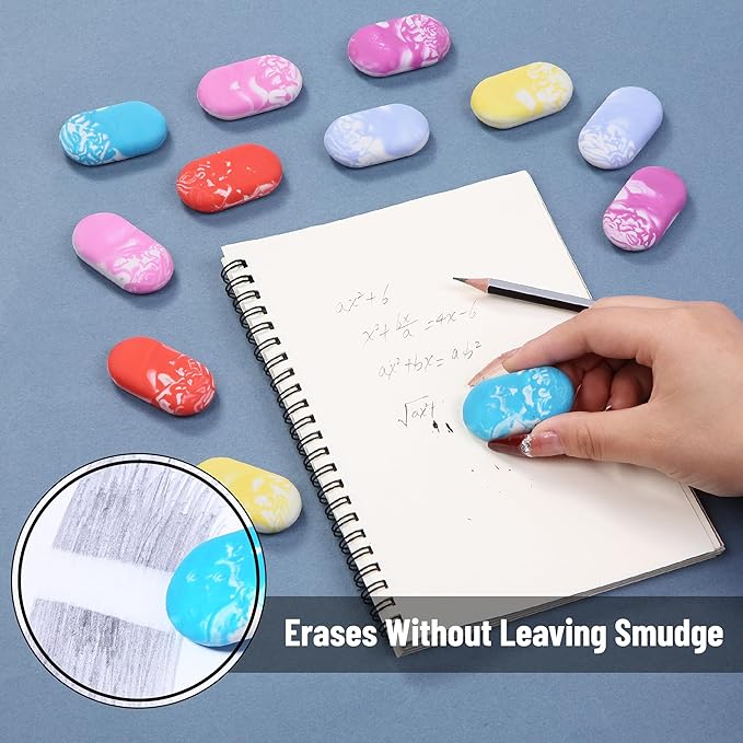Mr. Pen- Marble Pencil Erasers, 12 Pack, 1" x 2", Soft Rubber Marble Pencil Erasers for School, Office, Art Sketching, Homework, Exams, Clean Smudge-Free Correction