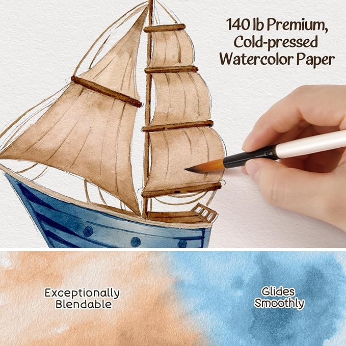 Watercolor Workbook for Beginners-Water Color Books Paint Set with 12 Original Patterns,Water Coloring Book with 12 Colors&Brushes,Arts&Crafts Birthday Gifts(Seaside)