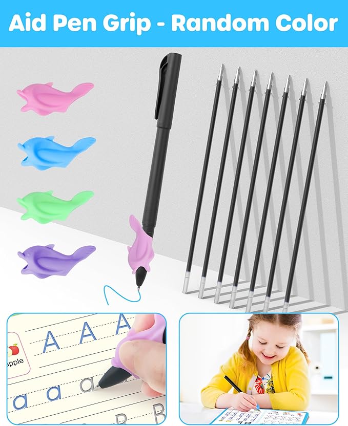 D-FantiX Magic Pens & Refills for Magic Grooved Writing Practice Workbooks, Disappearing Ink Pen for Grooved Handwriting Practice for Kids, Invisible Ink Pen with Pencil Grips for Kids Handwriting