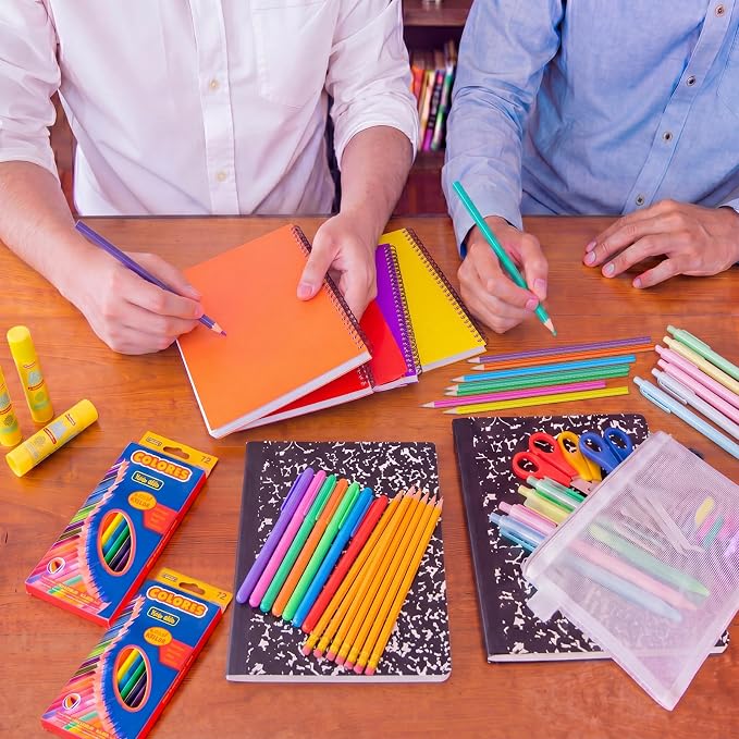 150 Pcs/ 6 Sets Back to School Supplies Bulk Clear Backpack with School Supplies Kit Backpack Composition Books Notebook Pencil Folders Scissor Sticky Notes Pad Glue for Classroom Office Budget Supply