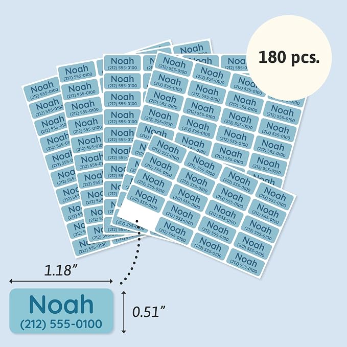 TeddyLabels - Clothing Labels for Nursing Home (180) – Self-Adhesive Name Tags for Clothes and Personal Items. Personalized Labels for Daycare, Nursing Homes, and Laundry Use - Blue