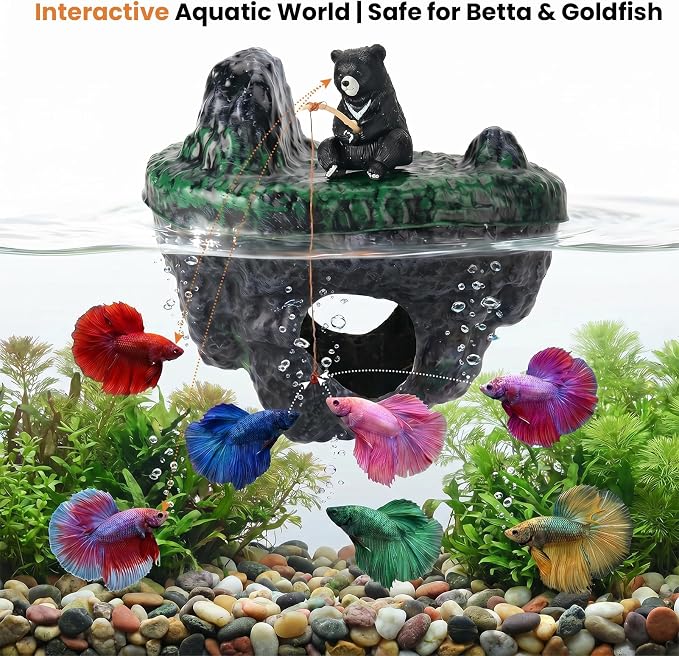 Floating Bear Aquarium Decoration for Betta, Goldfish and Small Turtles | Water-Resistant PVC, Lightweight Buoyant Design, Cartoon Style, Easy-Clean, for Desktop Tanks and Bowls