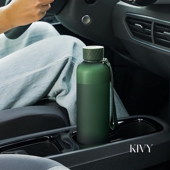 KIVY Slim Water Bottle 32oz [Lightweight & Shatterproof] Fits Backpack & Cupholder for Travel, Sports, School, Gym - Rose gold, Pink bottle no straw - Gym water bottle for women - Dishwasher Safe