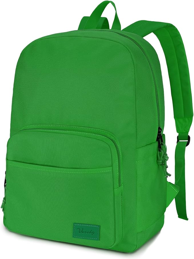 VASCHY School Backpacks, Lightweight Bookbag Schoolbag for Boys Girls Casual Basic Simple Daypack for Men Women Bright Green