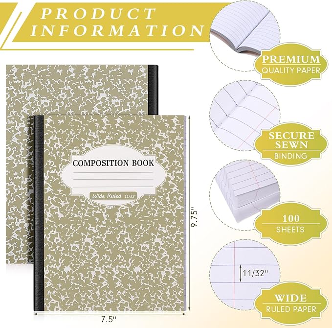Colarr 8 Pack Composition Notebook 9.75 x 7.5 Inch Wide Ruled Marble Paper Composition Books Assorted Fun Colors Office School Notebook, Hard Cover, Sturdy Sewn Binding (Multi Color)