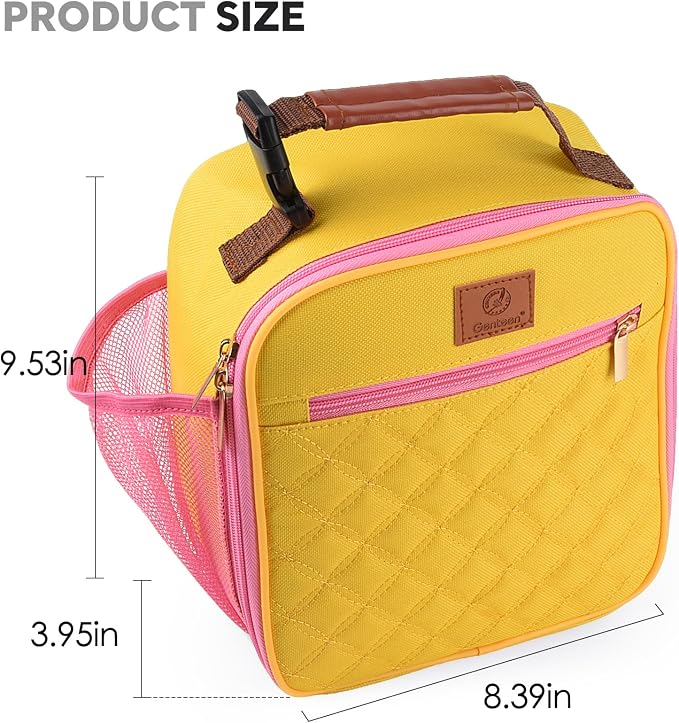Genteen Kids Lunch Box Insulated Soft Mini Cooler with Bottle Holder, Lightweight Reusable Easy-Clean Lunch bag for Girls, Boys Back to School-Yellow