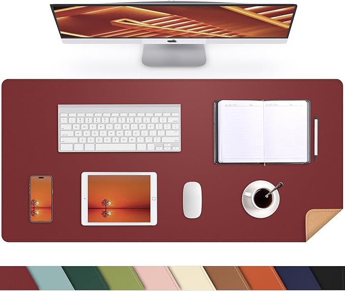 AFIING Cork Desk Mat 31.5" x 17", Waterproof Dual-Sided Cork & PU Leather Desk Pad, Non-Slip Desk Protector for Home Office, Workspace Setup & Gaming (Red)