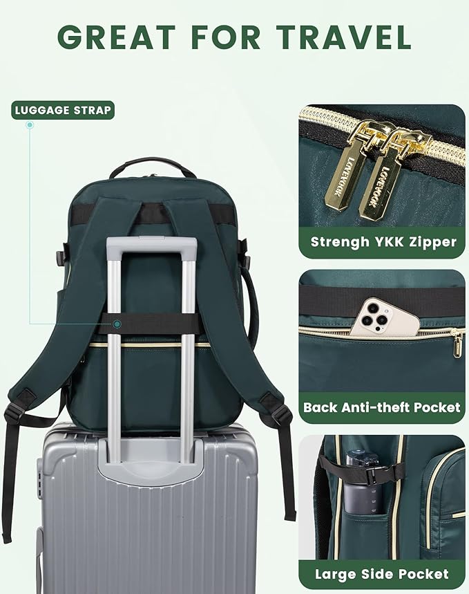 LOVEVOOK Travel Backpack for Women & Men 50L,Airline Approved Carry On Backpack Travel Essentials,TSA Carry on Luggage,Waterproof Personal Item Travel Bag,Suitcase with 3 Packing Cube,Dark green-Black