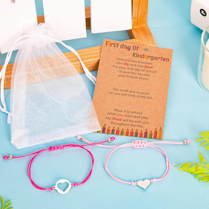 Back to School Supplies, First Day of Kindergarten Bracelet, Back to School Bracelet Mommy and Me, Prek Matching Wish Bracelets Set, Adjustable Bracelet for Boys Girls Gifts Stuff Bulk
