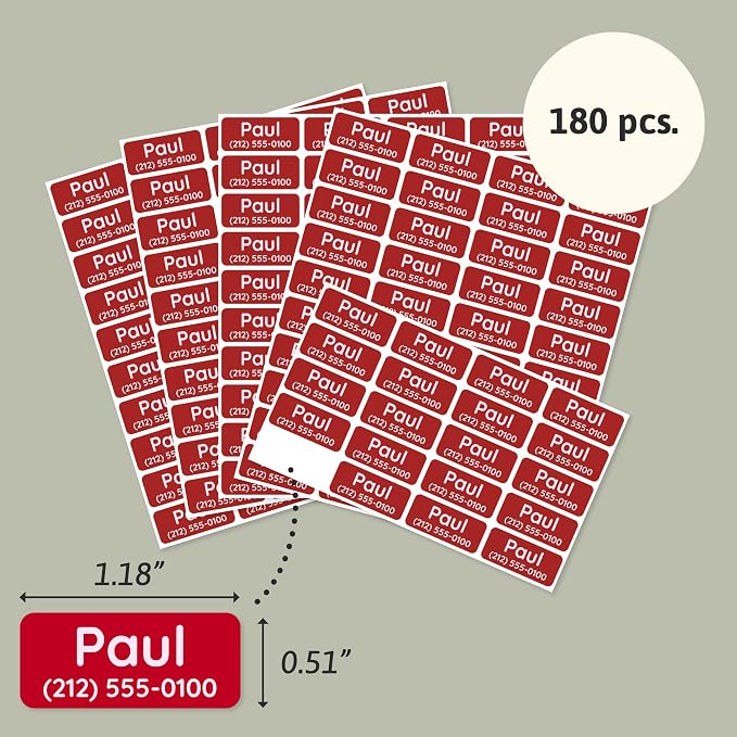 TeddyLabels - Clothing Labels for Nursing Home (180) – Self-Adhesive Name Tags for Clothes and Personal Items. Personalized Labels for Daycare, Nursing Homes, and Laundry Use - Red