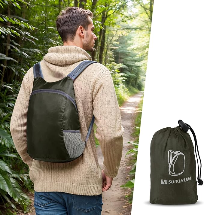 Ultra Lightweight Hiking-Daypack,Foldable Travel Packable Backpack | 20L Foldable Bag for Camping Cycling Outdoor,Day Pack for Men Women,Dark Green