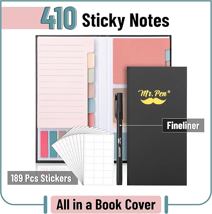 Mr. Pen- Sticky Notes Set, 410 Pack, Ruled, Dotted & Blank Notes with 150 Index Tabs, Divider Sticky Pads for Bible Study, Office, School, Planning, Journaling & Organization