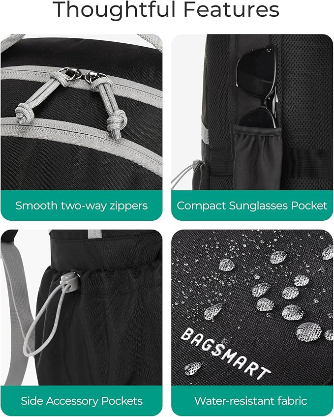BAGSMART Travel Backpack for Women&Men, Lightweight 15.6" Casual Backpack for College, TSA Carry On Backpack for Airplanes, Black