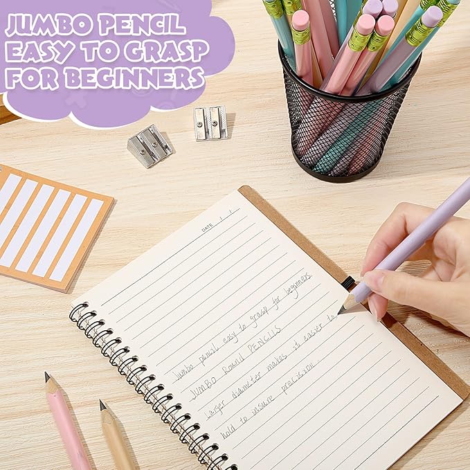 Fainne 48 Pcs Fat Pencils Jumbo Big Thick Large Pencils and 3 Pieces Sharpeners for Kids Beginners Preschoolers Kindergarten School Office Supplies(Pastel Color,Triangle)