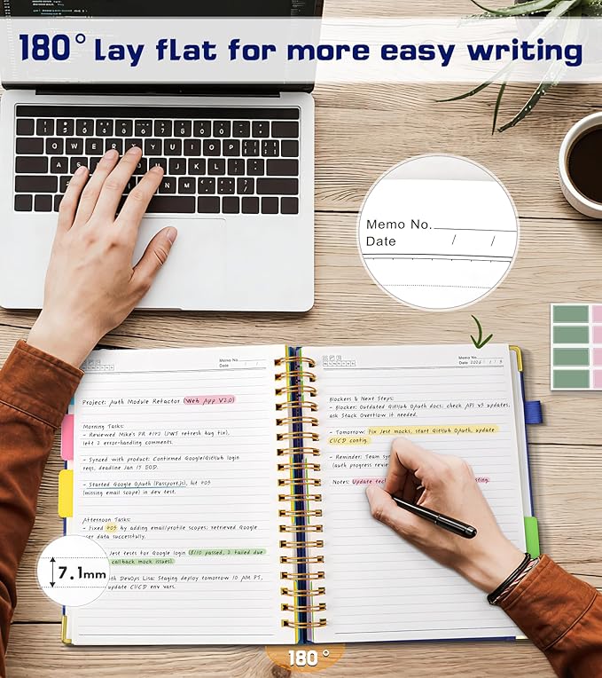 PAPEJOON 5 Subject Spiral Notebook Journal with Removable Dividers Tabs, 300 Pages Organizer Notebooks for Work School, A5 Hardcover Leather Notebook College Ruled, Lined Journal for Women Men，Navy