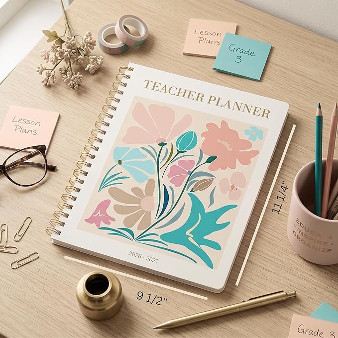 Teacher Planner 2026-2027, Horizontal Lesson Plan Book for Teachers | NEW Floral Cover, 8.5" x 11" | Weekly & Monthly Academic Year Lesson Planner, July 2026-June 2027 | Stickers & Bookmark