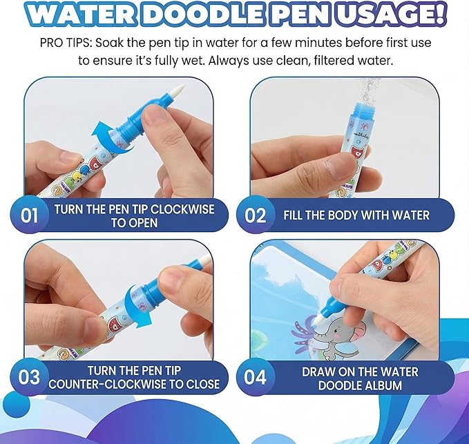 NYXTOB 5pcs Magic Water Book, Magic Water Painting Book, Paint with Water Books for Toddlers 1-3, 5 Painting Themes