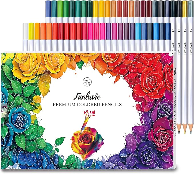 48 Colored Pencils for Adult Coloring Books + 2 Metallic Colored Pencils,Soft Core Coloring Pencil Set,Drawing Pencil for sketching & Painting,Art Supplies for Teens,Oil-Based with Sharpener