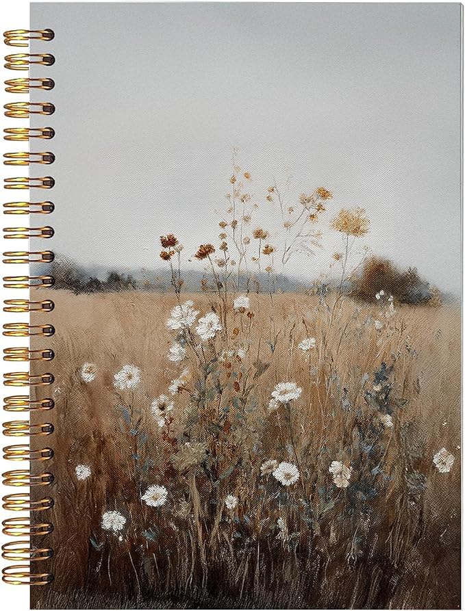 Vintage Wild Flower Spiral Notebook, Retro Cottagecore Wildness Botanical Floral Journal for Women, Farmhouse Rustic Country Landscape Botanical Notebook 5.5x8.3 Inch-368